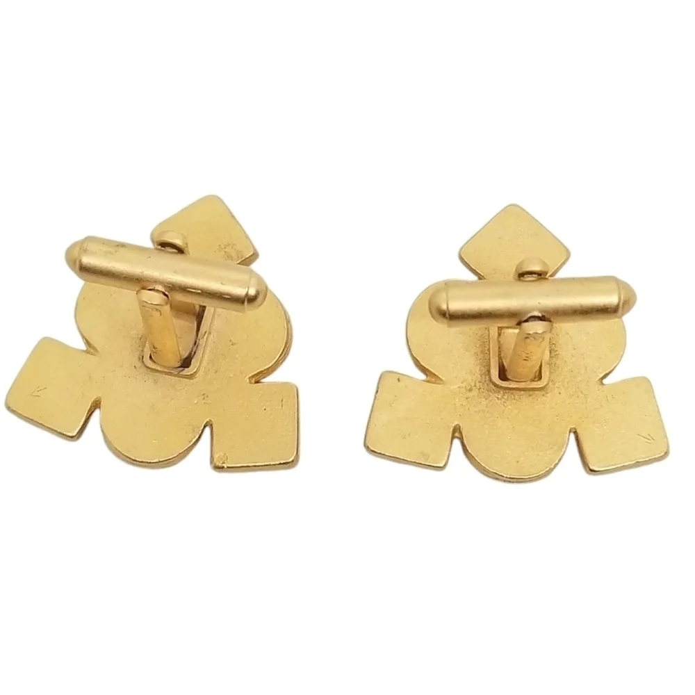 VINTAGE MATTE GOLDTONE & JEWEL TONE CABACHON GEOMETRIC DESIGN MENS CUFFLINKS